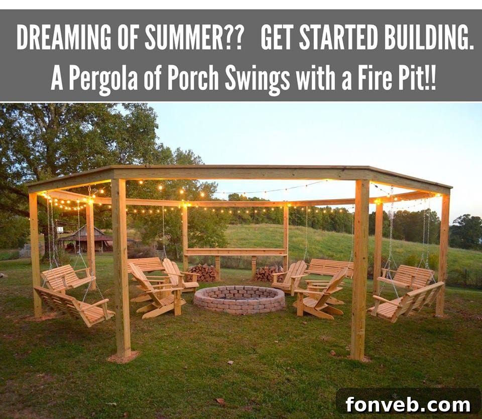 DIY Pergola with Porch Swings and Fire Pit