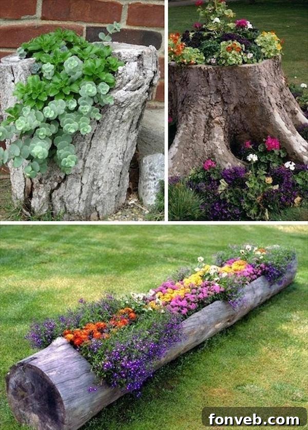 Creative Tree Stump Planters for Garden