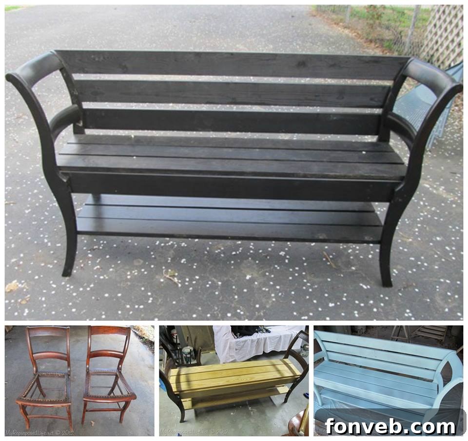 DIY Bench Made from Two Old Chairs
