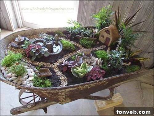 Wheelbarrow Transformed into a Fairy Garden