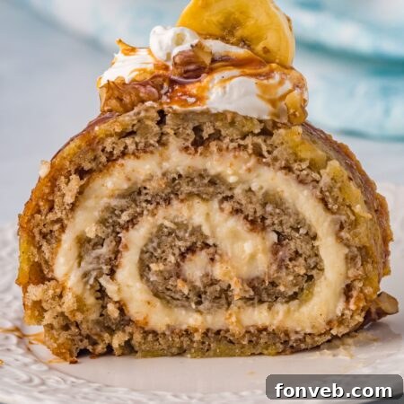 Beautifully garnished Banana Cake Roll