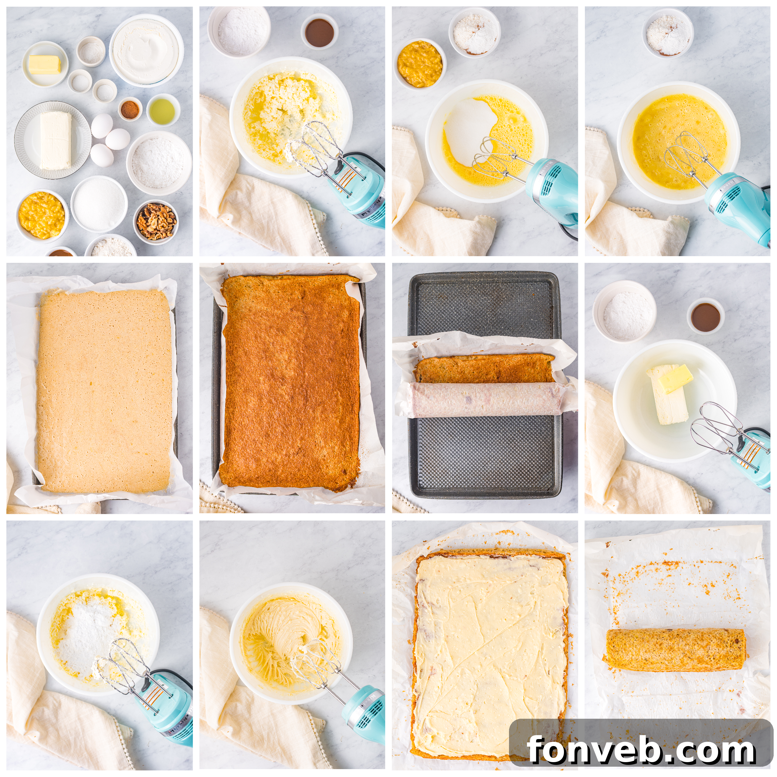 Close-up of a perfectly rolled Banana Cake with cream cheese swirl