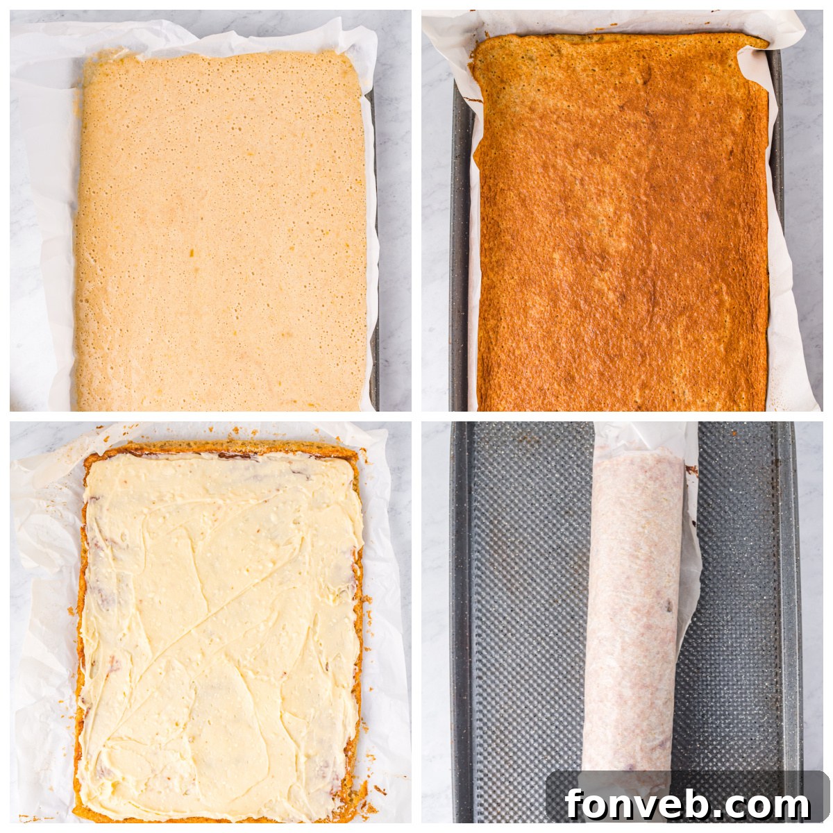 Several slices of banana cake roll on a plate, garnished with banana slices and walnuts