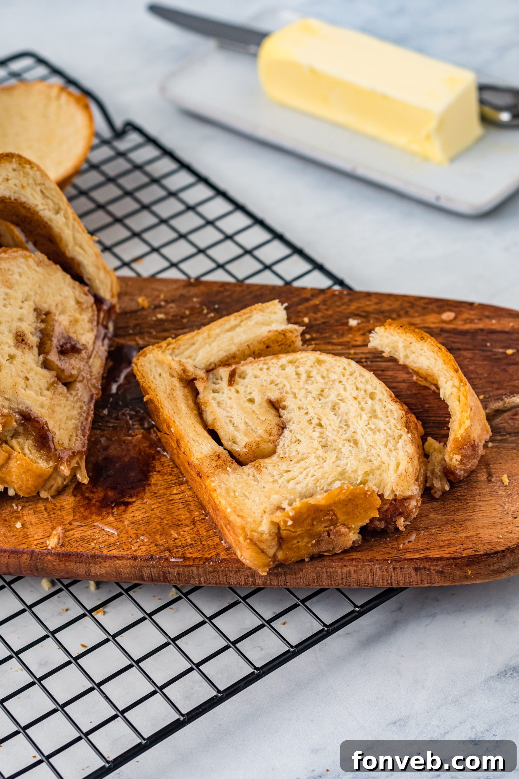 Various images showcasing the cinnamon sugar version of Amish White Bread.