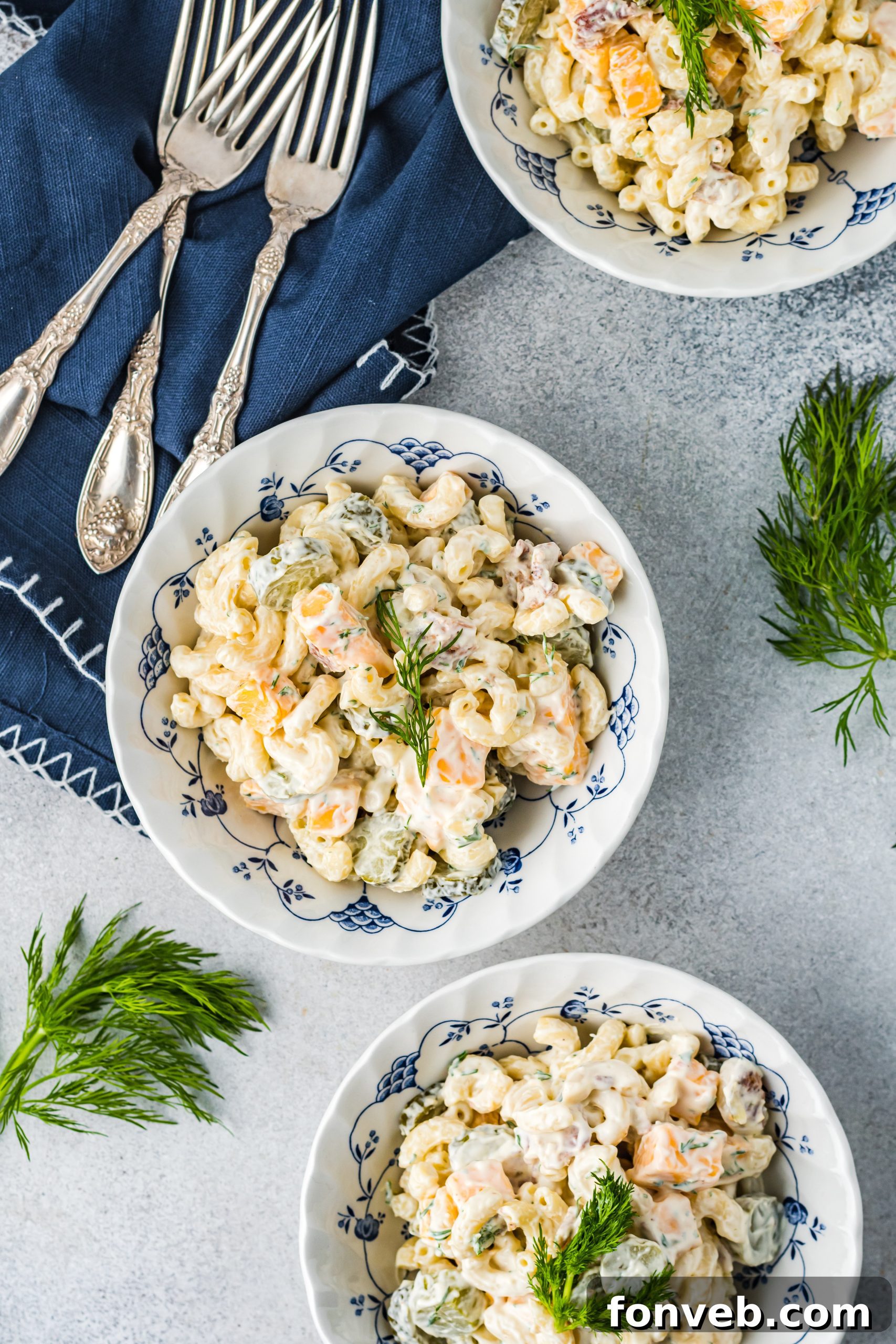 A perfectly plated serving of Dill Pickle Pasta Salad, ready to be devoured and enjoyed.