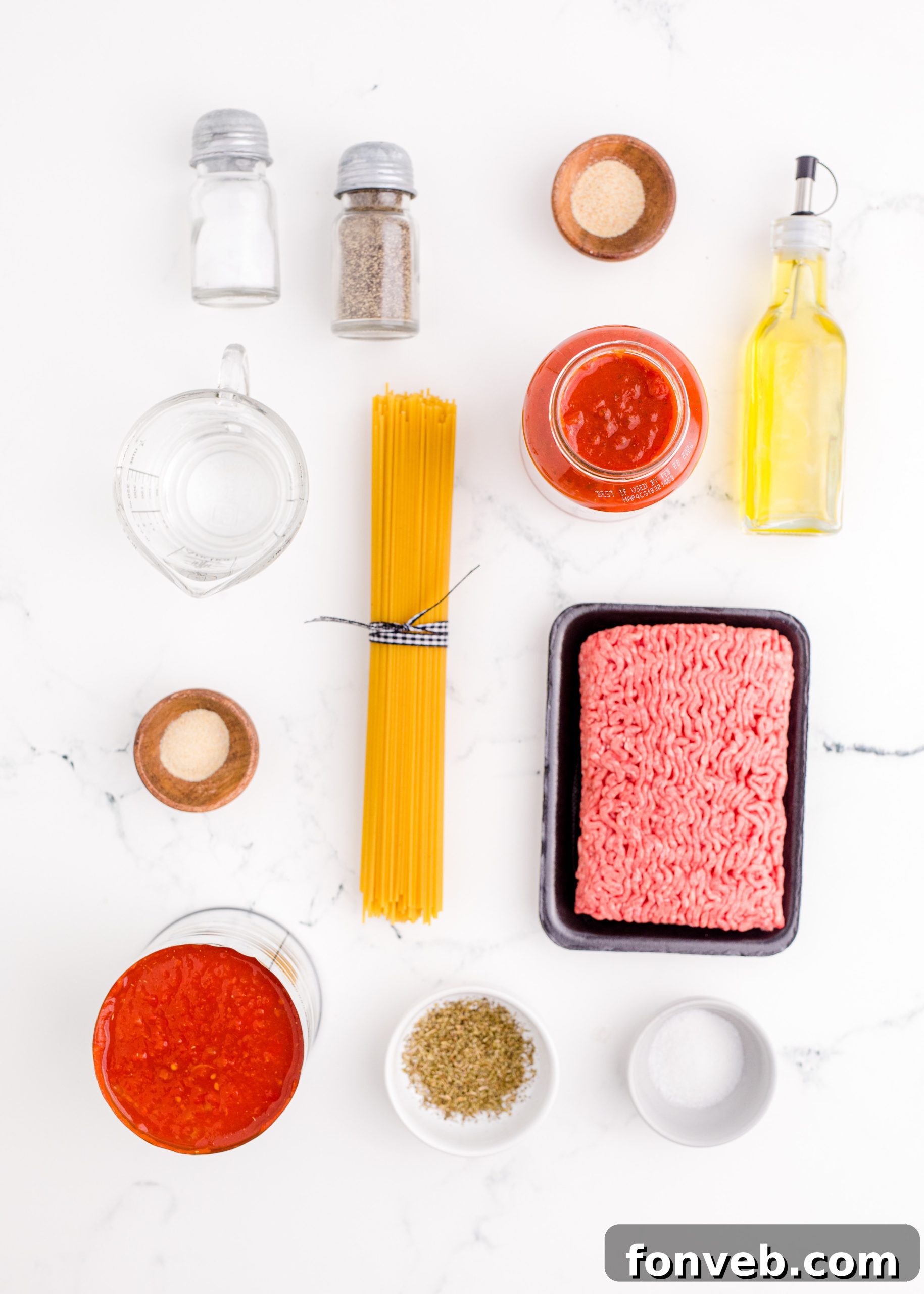 Instant Pot Spaghetti ingredients laid out