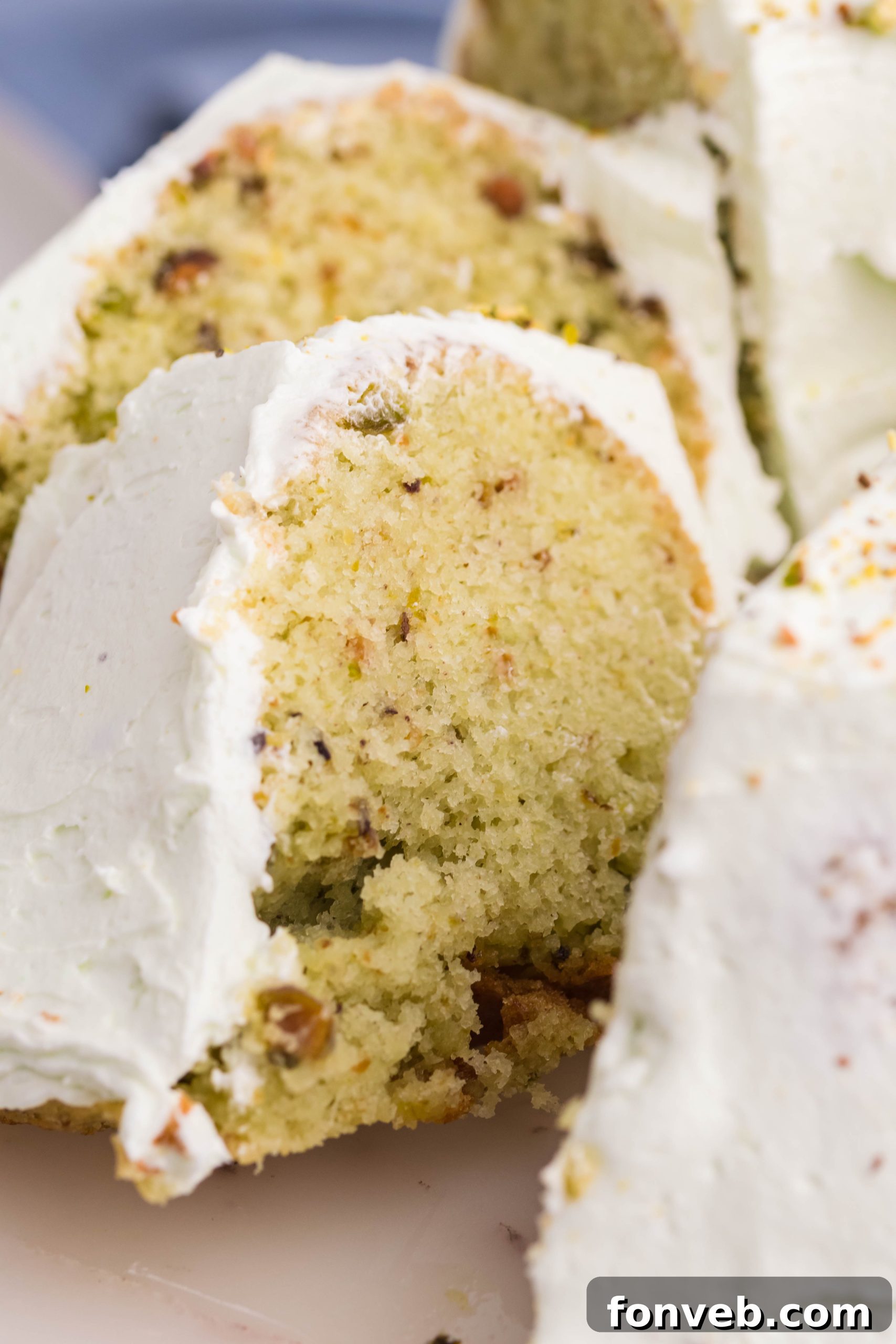 Pistachio Cake slice on a plate