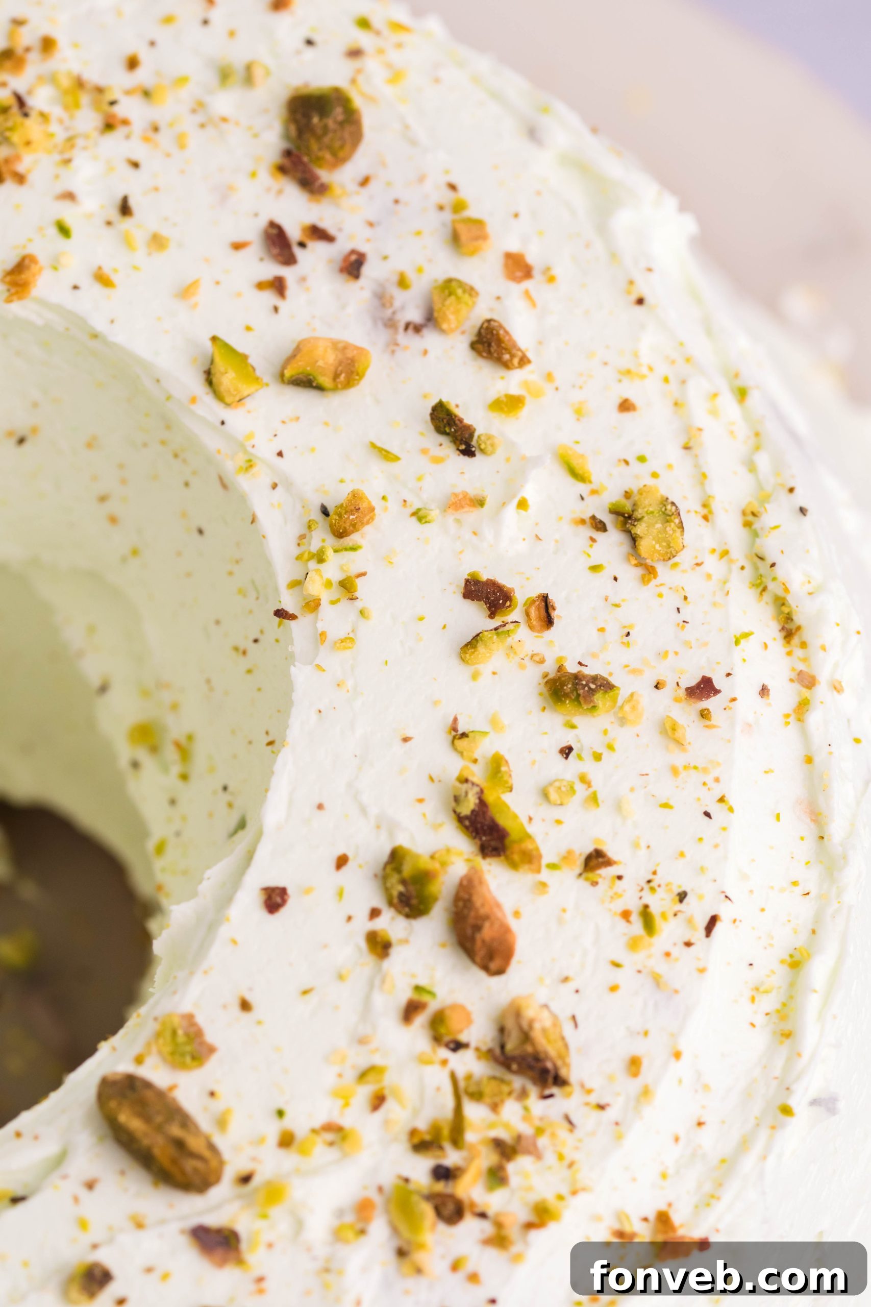 Pistachio Cake overhead shot uncut cake