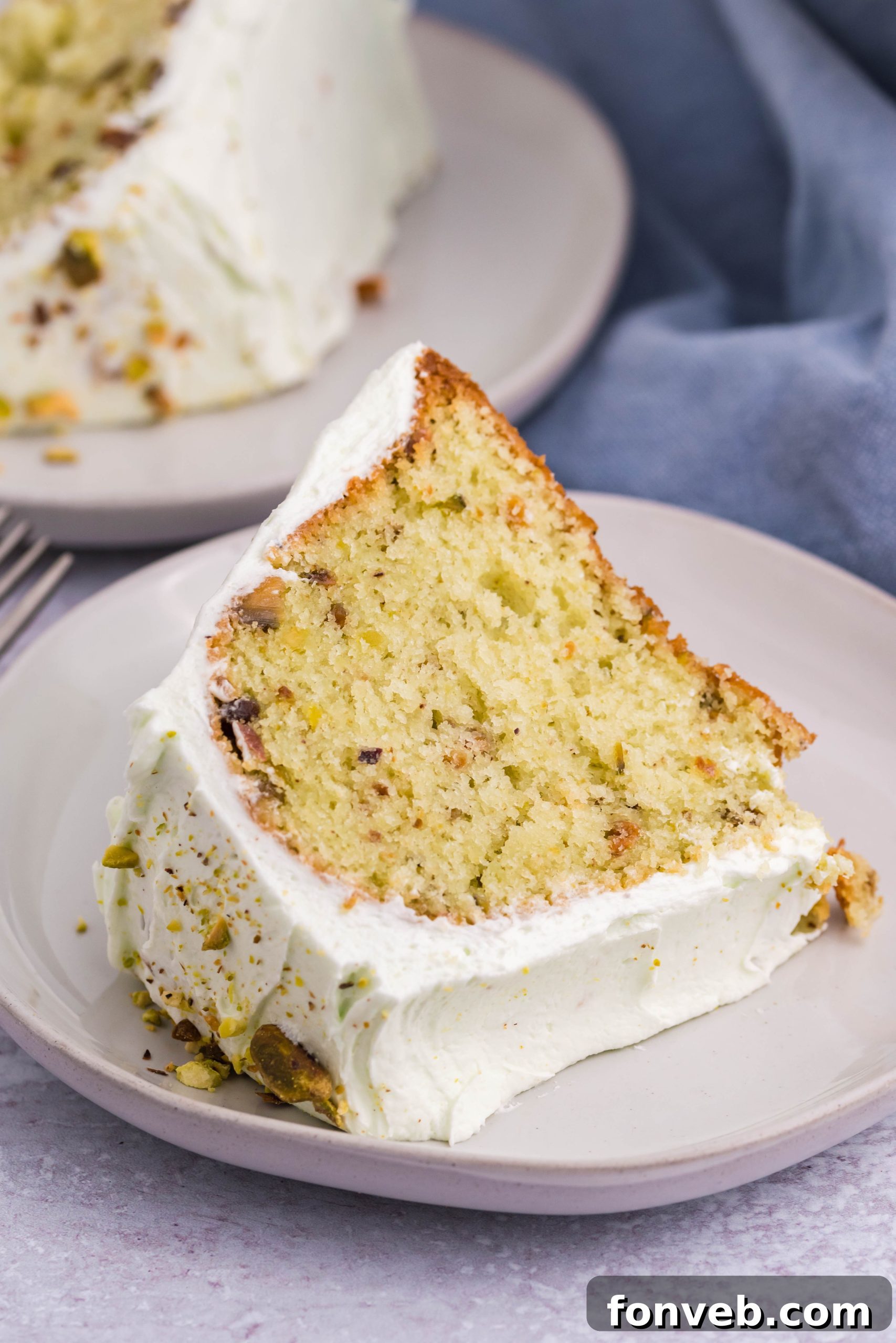 Pistachio Cake slice on a plate