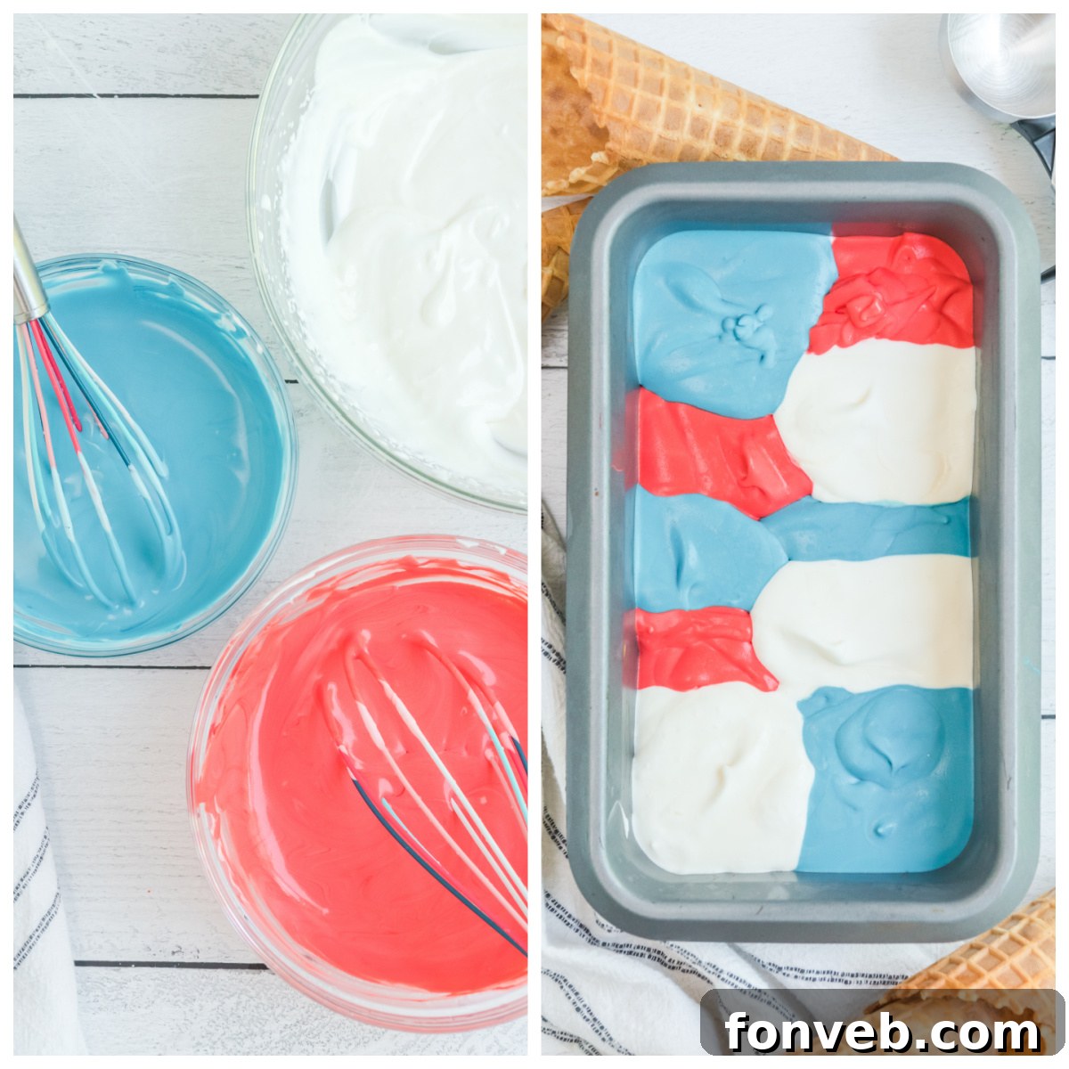 Red, White & Blue Ice Cream collage showing different serving styles