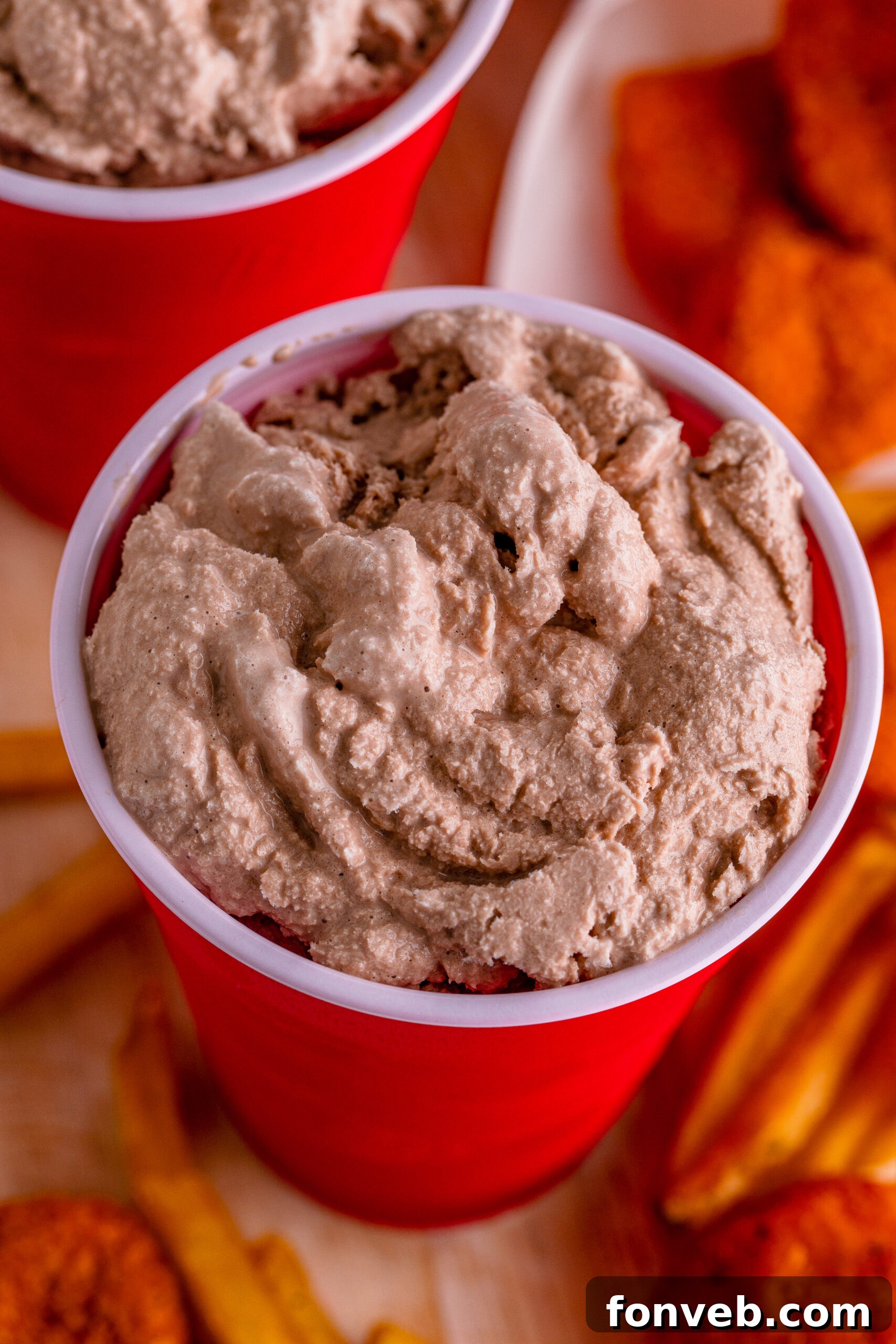 Overhead close-up shot of a homemade Wendy's Frosty, showcasing its smooth texture