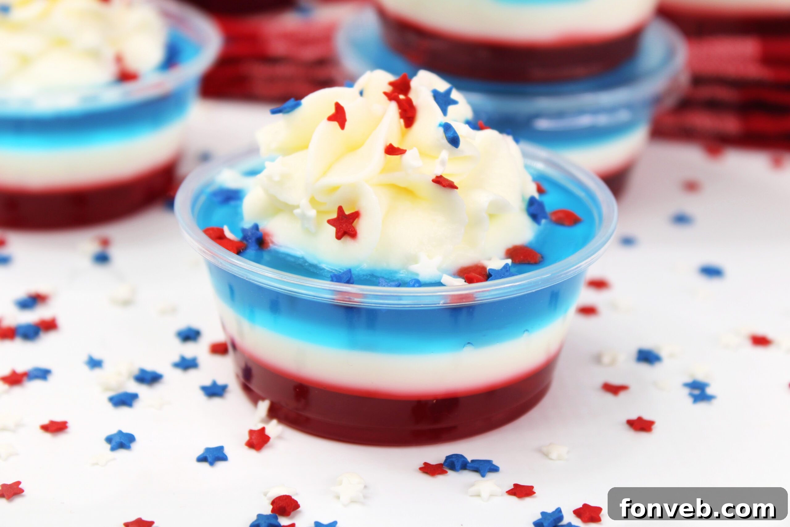 Bomb Pop Jello Shot layered red, white & blue