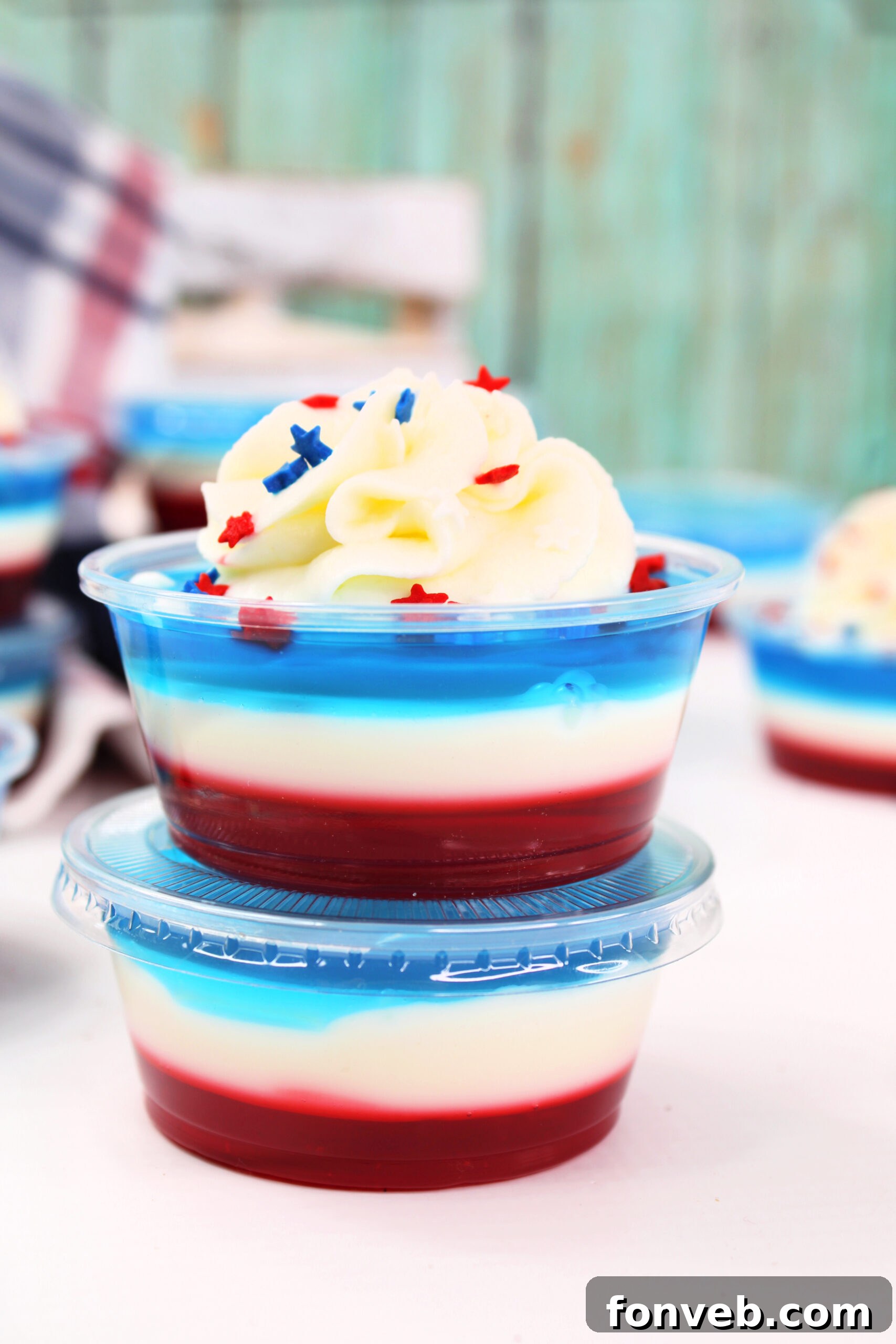 Bomb Pop Jello Shot layered red, white & blue