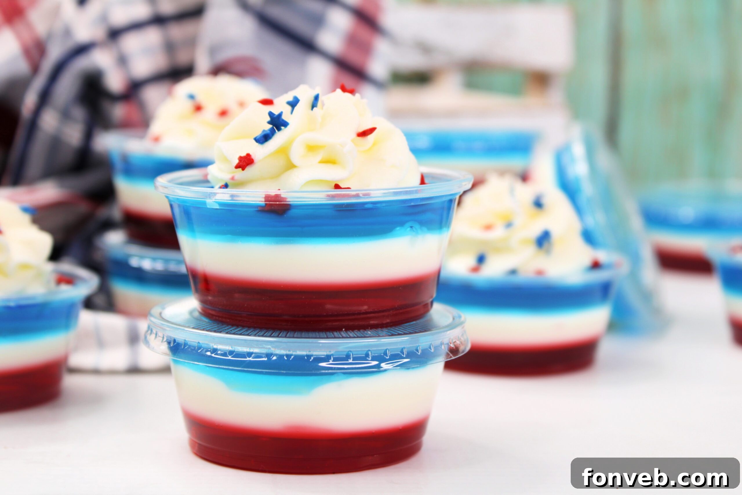 Bomb Pop Jello Shot layered red, white & blue side view