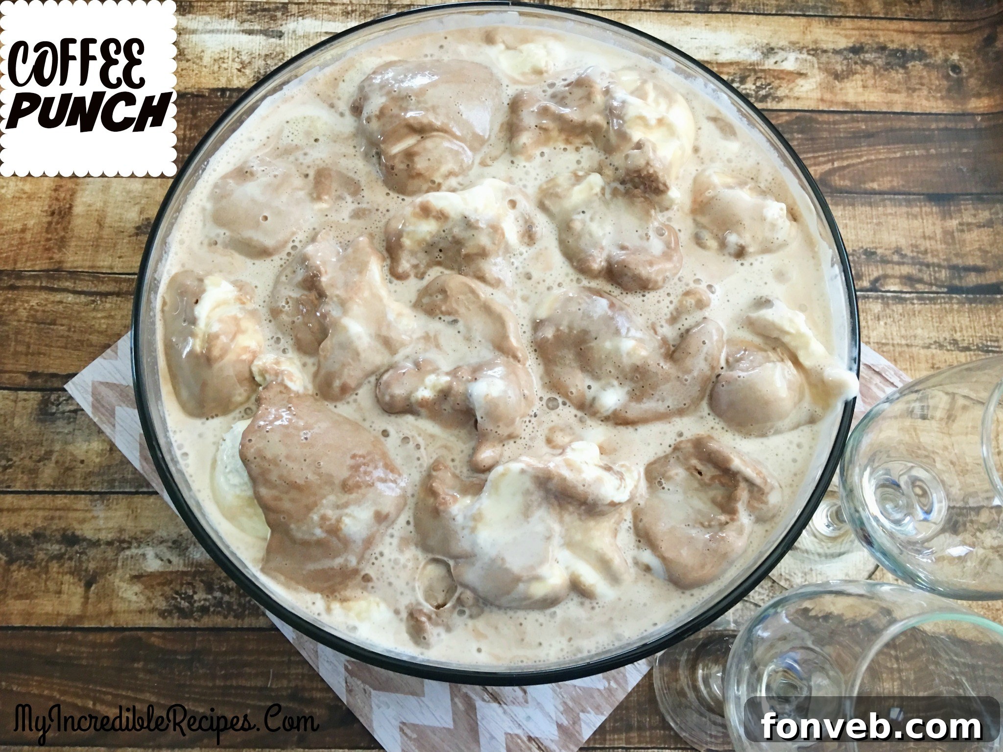 A refreshing glass of creamy coffee punch with ice cream