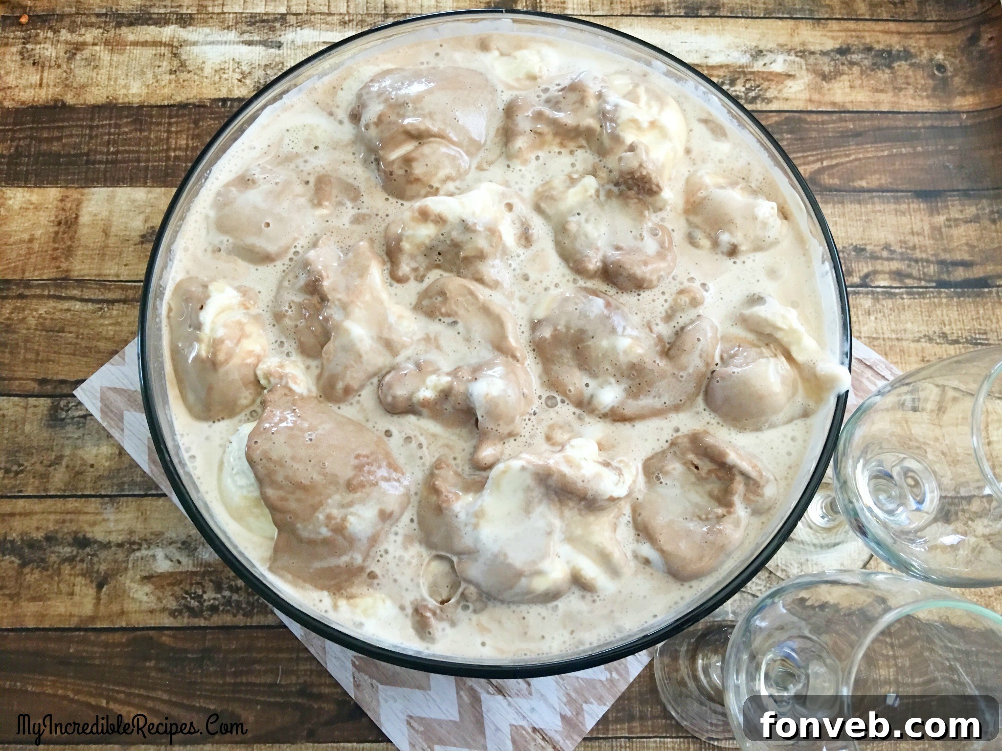 A close-up of the coffee punch recipe ingredients