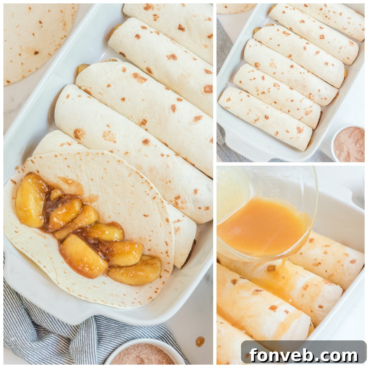 Apple Pie Enchiladas collage how to assemble