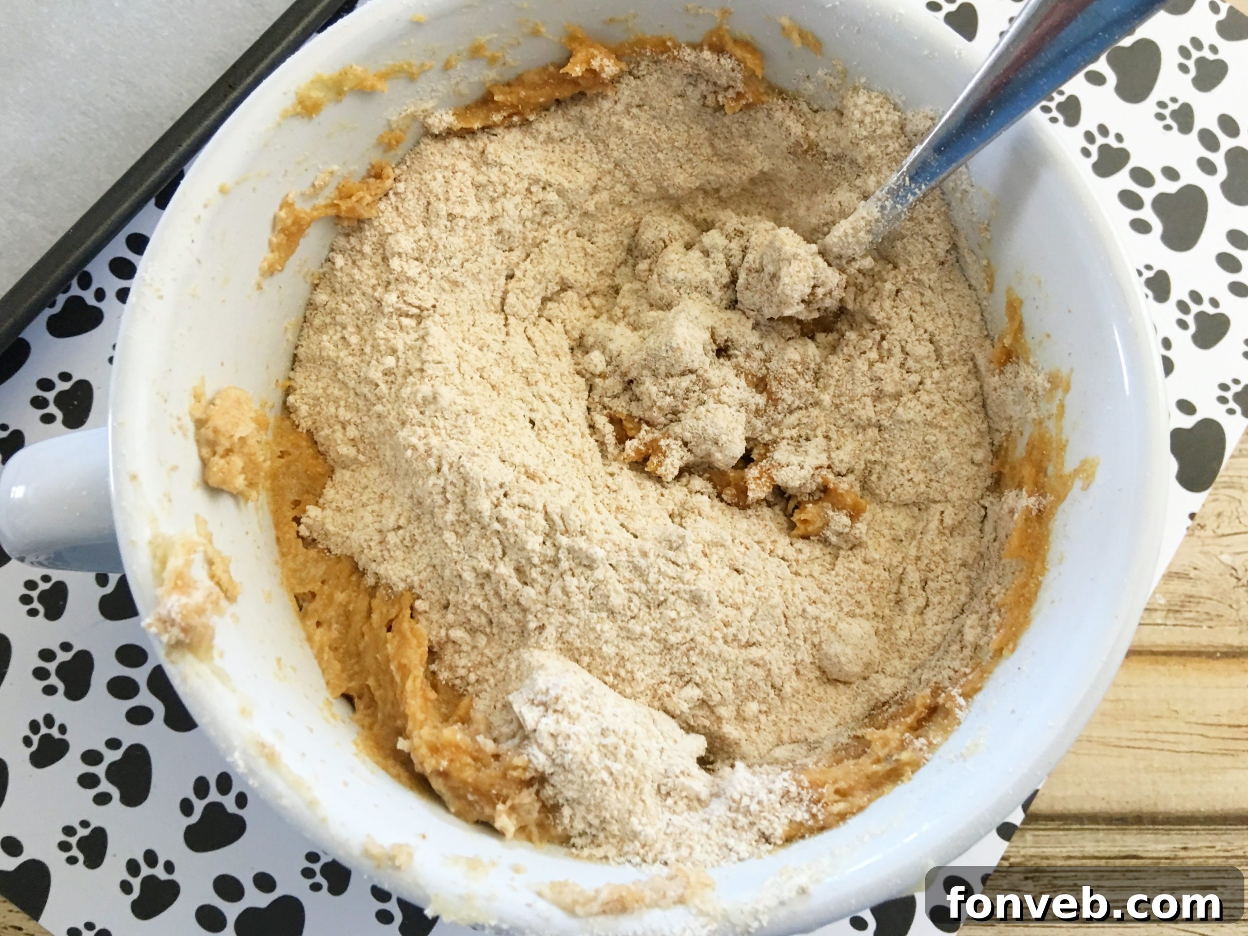 Mixing ingredients for dog biscuits