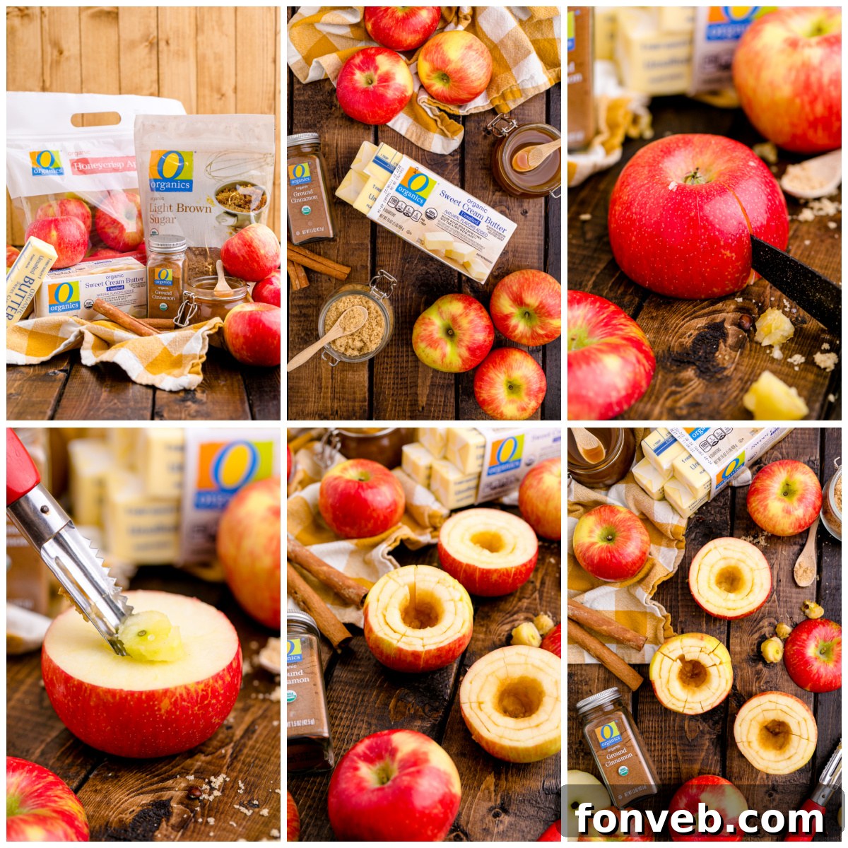 Oven Baked Bloomin Apples collage of how to assemble and cut