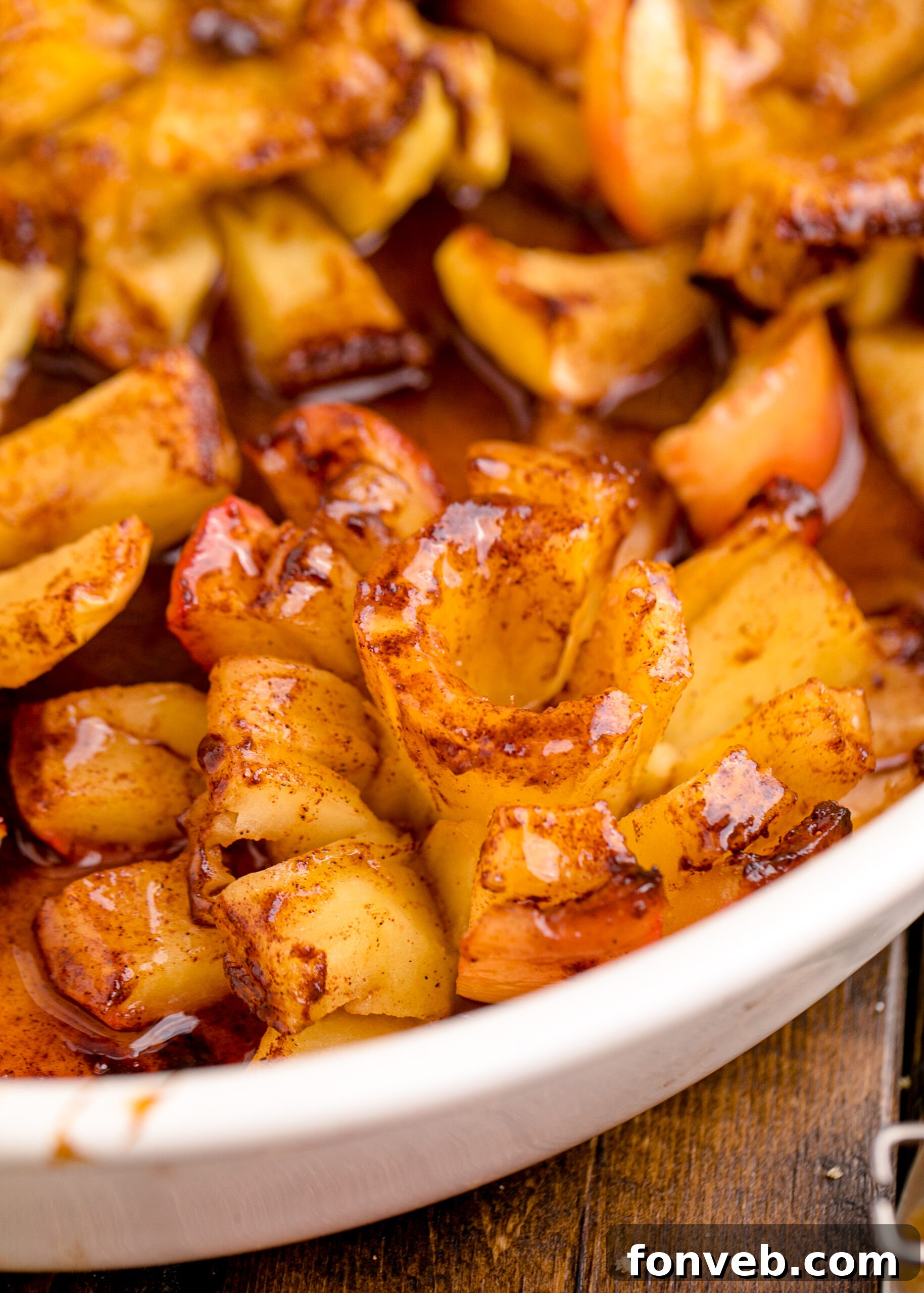 Oven Baked Bloomin Apples in a white baking dish