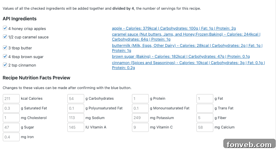 Oven Baked Bloomin Apples nutritional information
