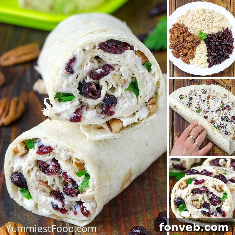 Chicken, Cranberry, Pecan Salad Wraps
