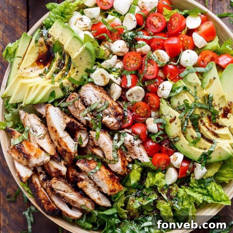 Balsamic Chicken Avocado Caprese Salad