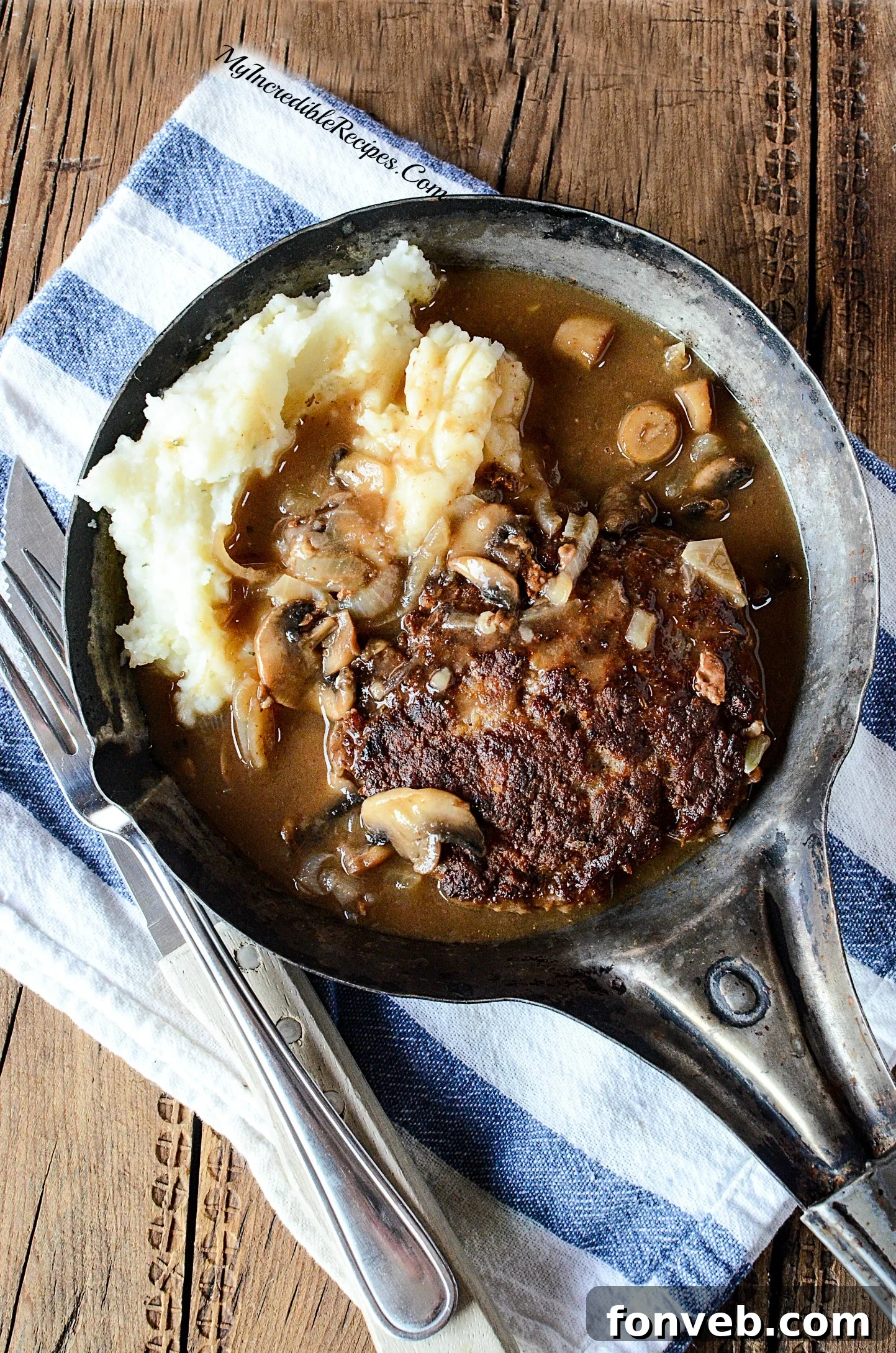 A close-up of the finished Southern Hamburger Steaks with gravy.
