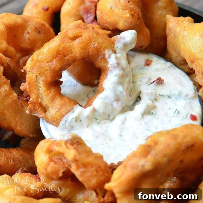 Crispy Bacon Onion Rings with Bacon Ranch Dip