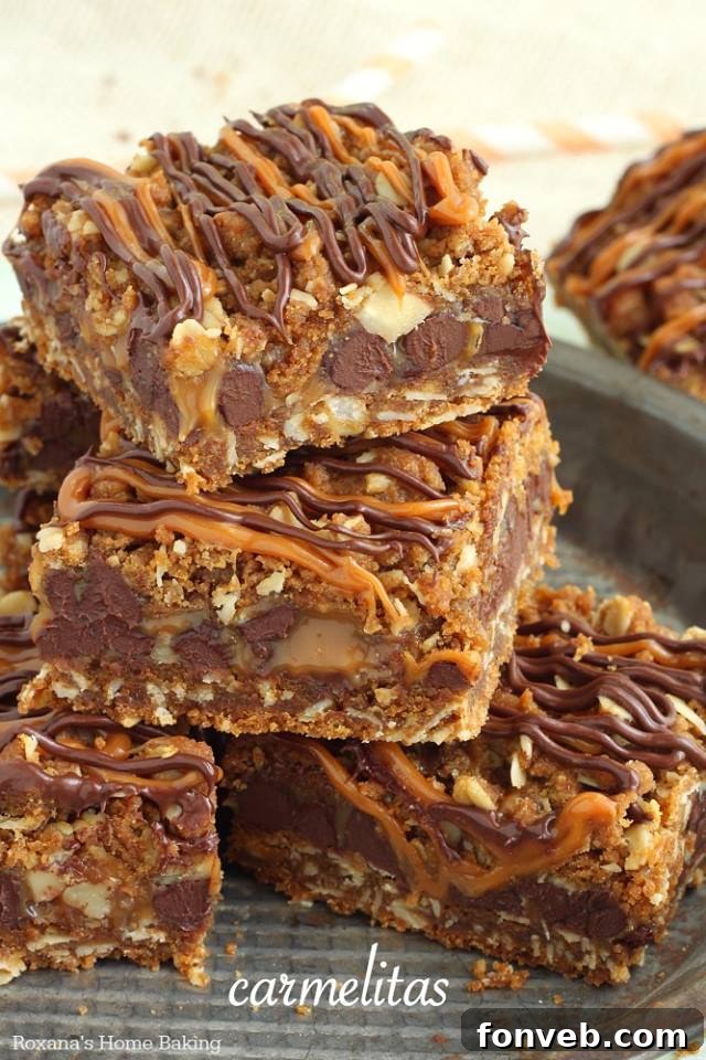 Gooey Caramel Chocolate Oatmeal Bars (Carmelitas)