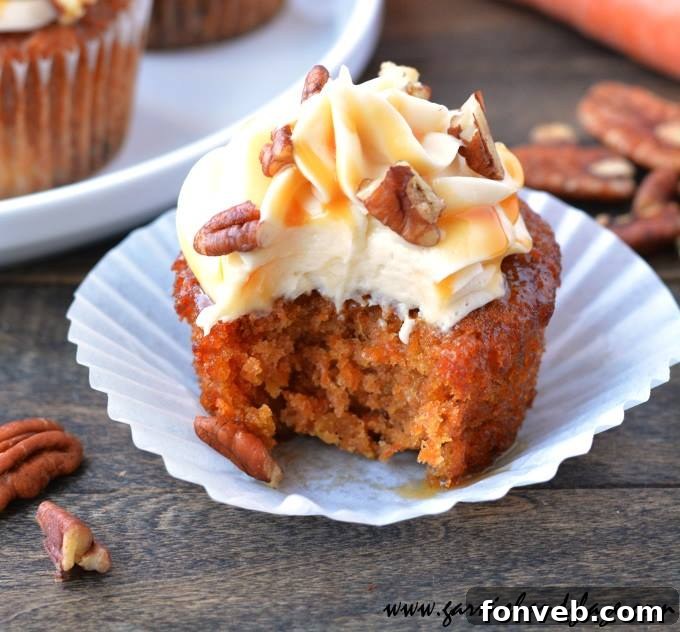 Incredible Caramel Pecan Carrot Cupcakes