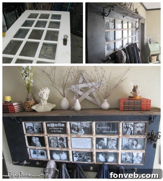 Inspiring Pallet Creations for Your Home 9 Upcycled old door into a hallway mantel art piece