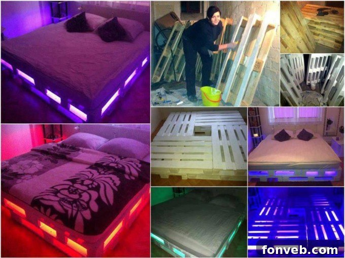 Inspiring Pallet Creations for Your Home 4 DIY Pallet Bed with lights, a modern and functional bedroom solution