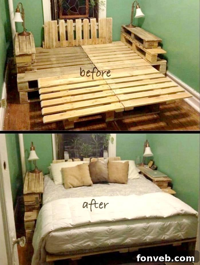 Inspiring Pallet Creations for Your Home 6 Robust DIY Bed Frame made from Pallets, a cost-effective and sturdy solution