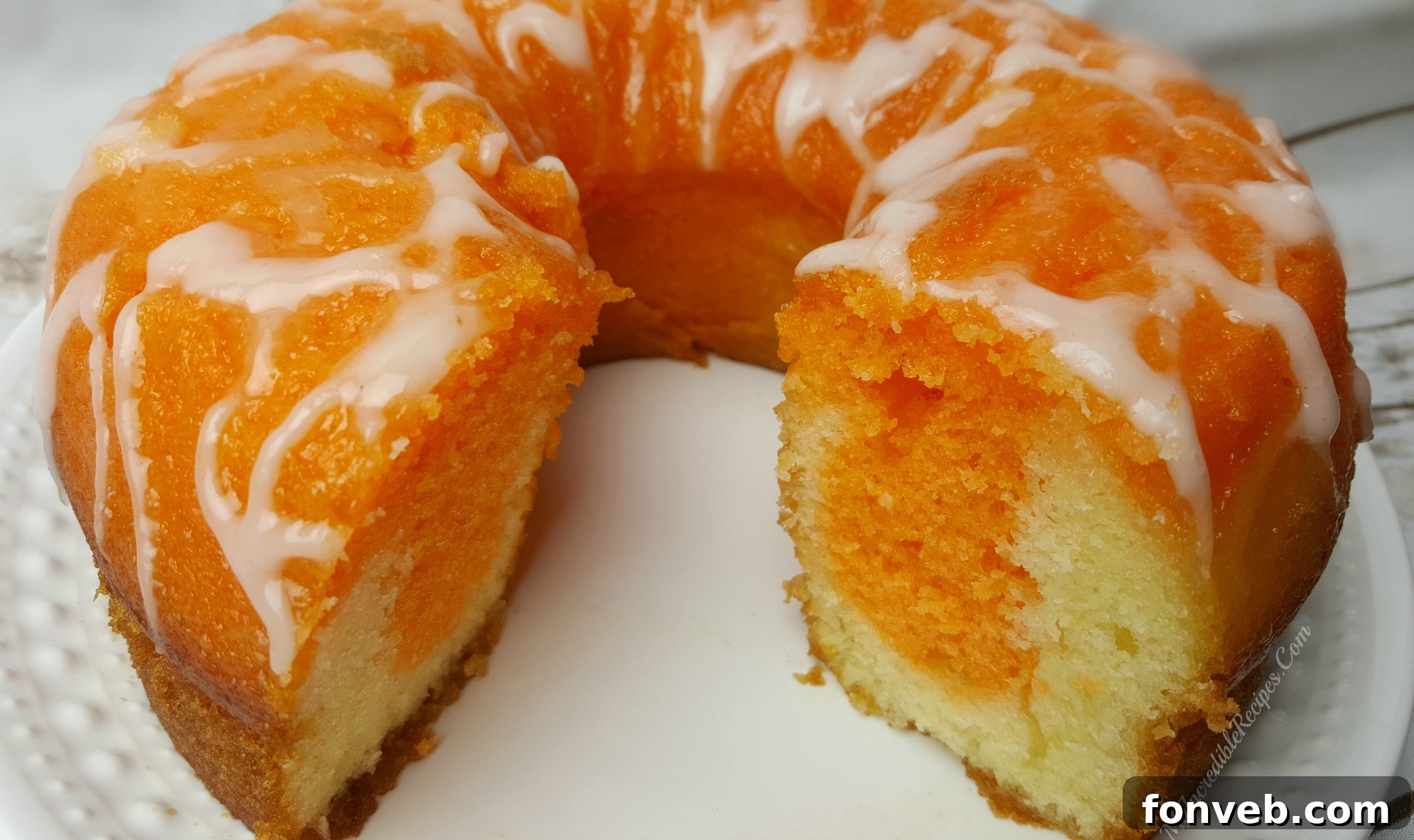 Full Orange Creamsicle Cake with Glaze, ready to serve