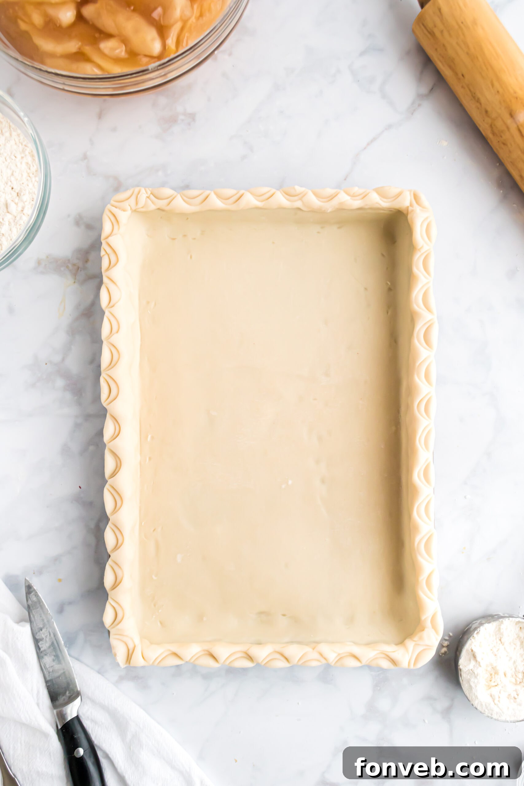 Overhead shot of unbaked pie crust. 
