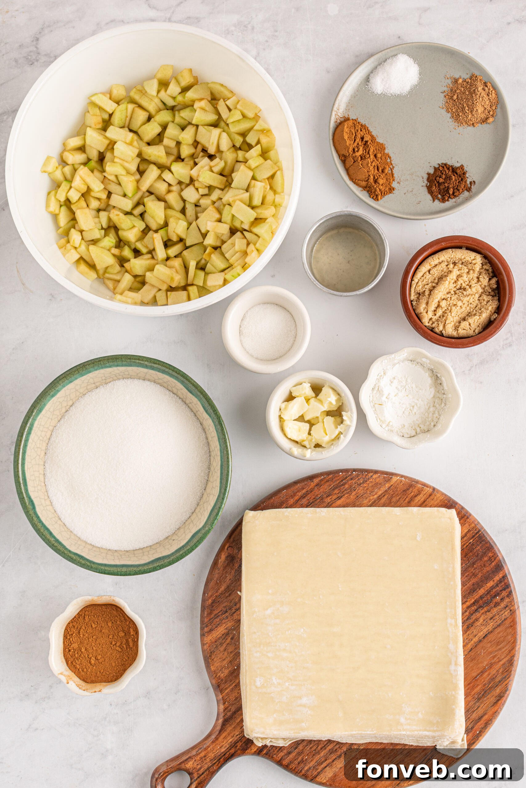 Overhead view of ingredients needed for recipes. 