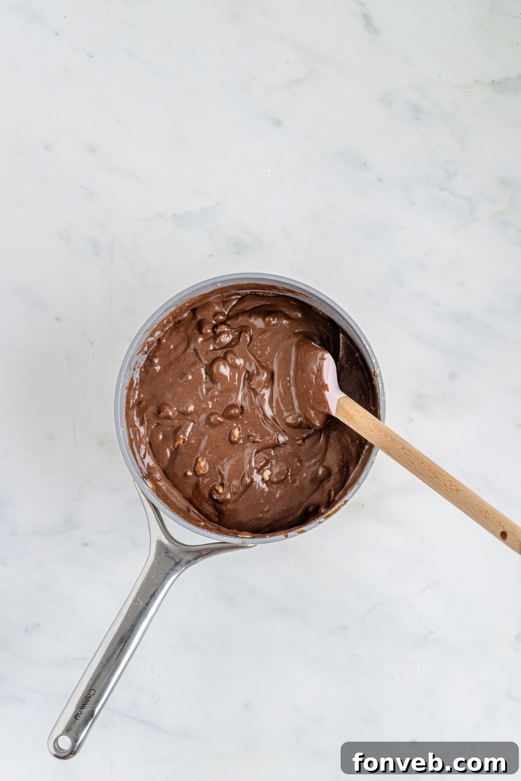 Overhead shot of all ingredients melted together. 