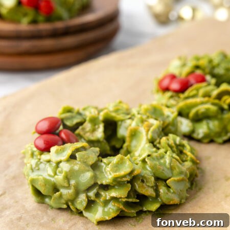 Delicious Cornflake Wreaths, a perfect holiday dessert.