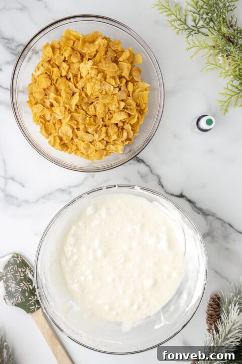 Step-by-step image of butter and marshmallows melting in a bowl.