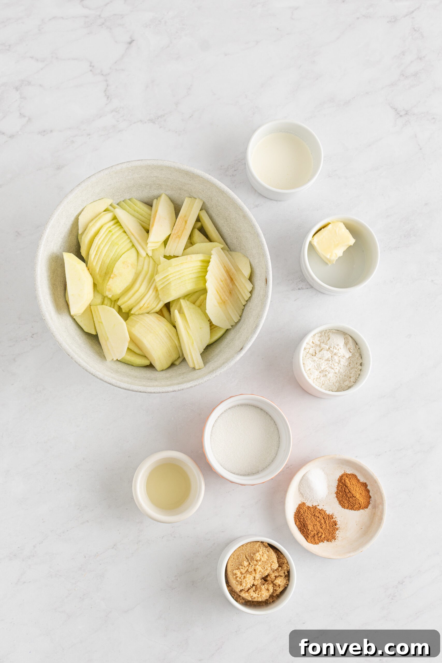 Golden Dutch Apple Crumb Delight 6 Overhead shot of ingredients needed to make Dutch apple pie.