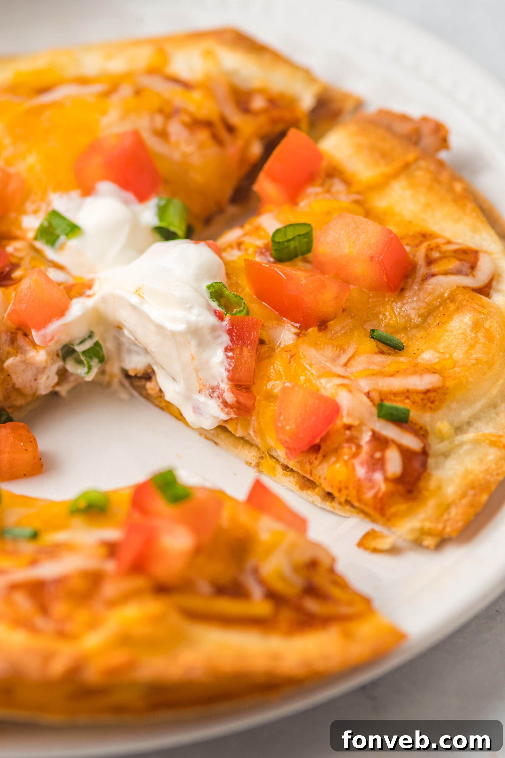 Close up of the inside of the Mexican pizza. 