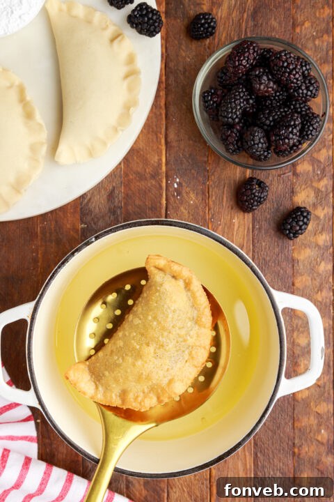 An overhead view of the finished, baked, hand pie.