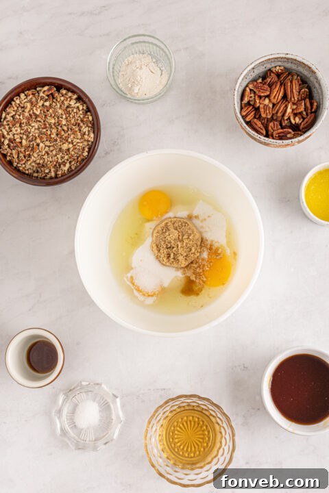 Bourbon Pecan Indulgence 7 Various steps of preparing a Bourbon Pecan Pie