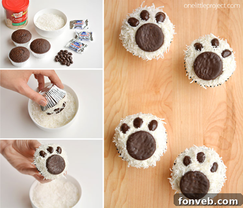 Cute animal Paw Cupcakes with chocolate claws and sprinkles