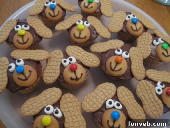 Cute Nutter Butter Dog Cupcakes with peanut butter cookie ears