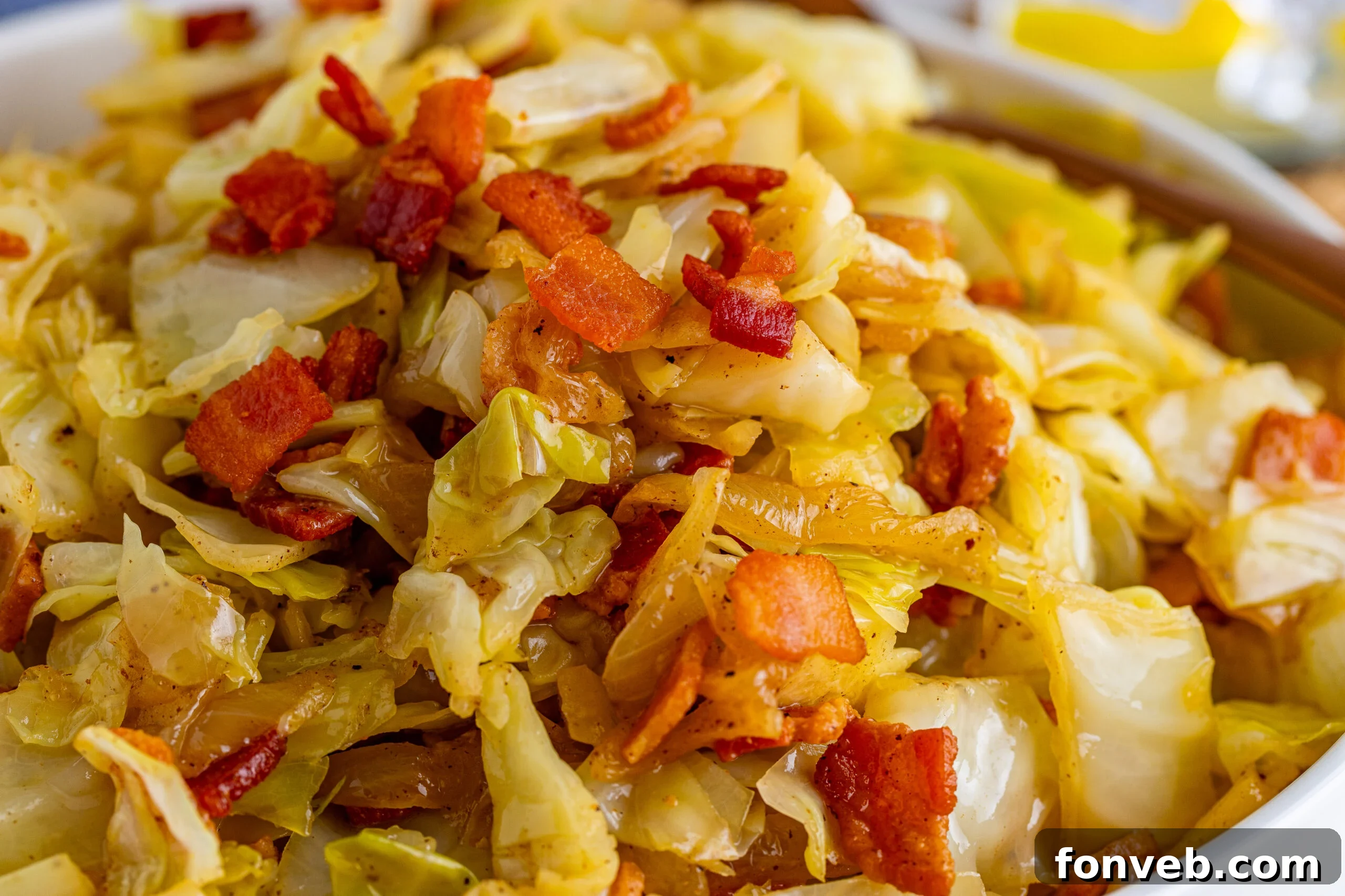 Fried Cabbage in a white bowl  
