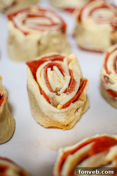 Swirled Pizza Bites 10 The rolled crescent dough before slicing, showing the spiral potential.