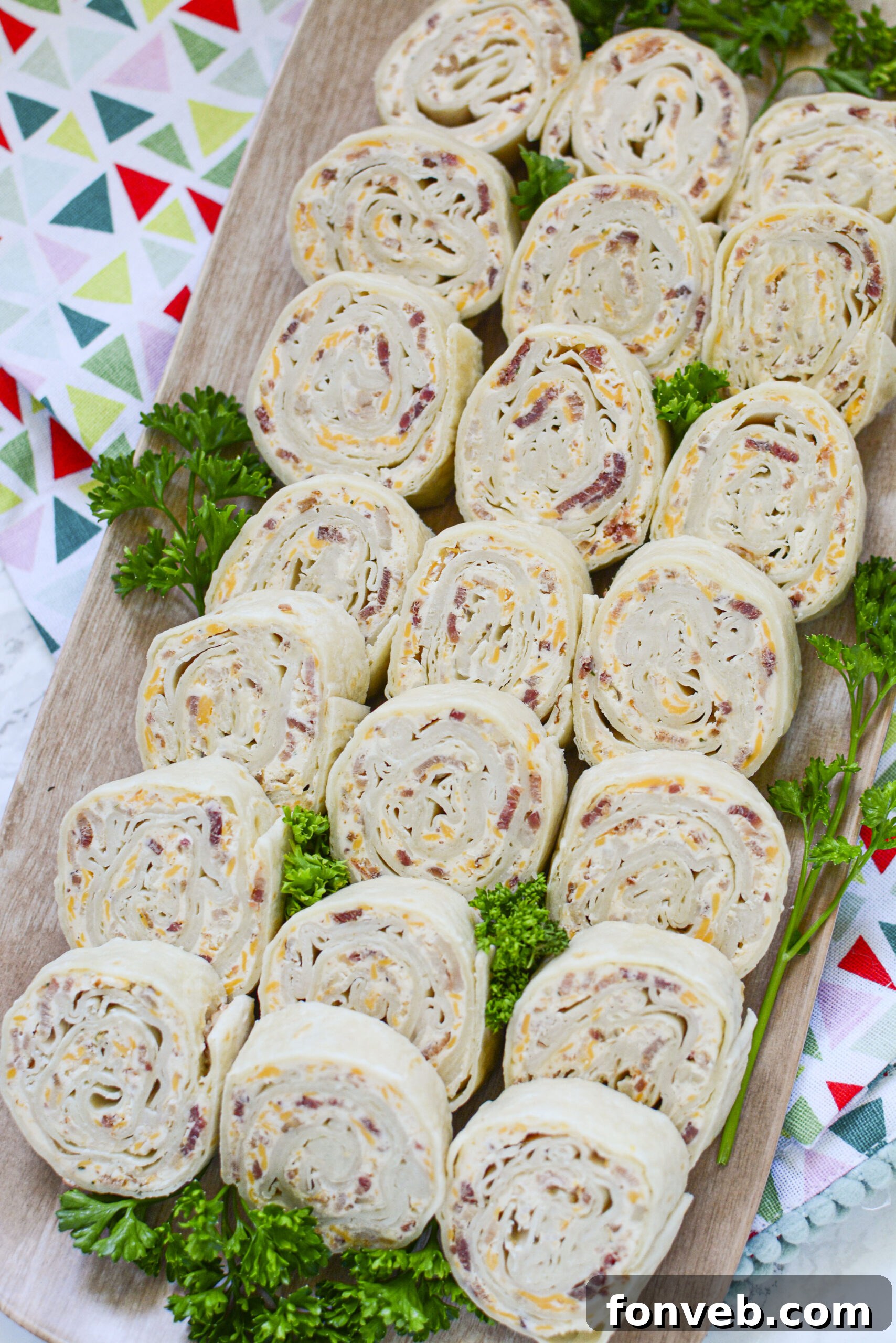 Overhead shot of turkey pinwheels.