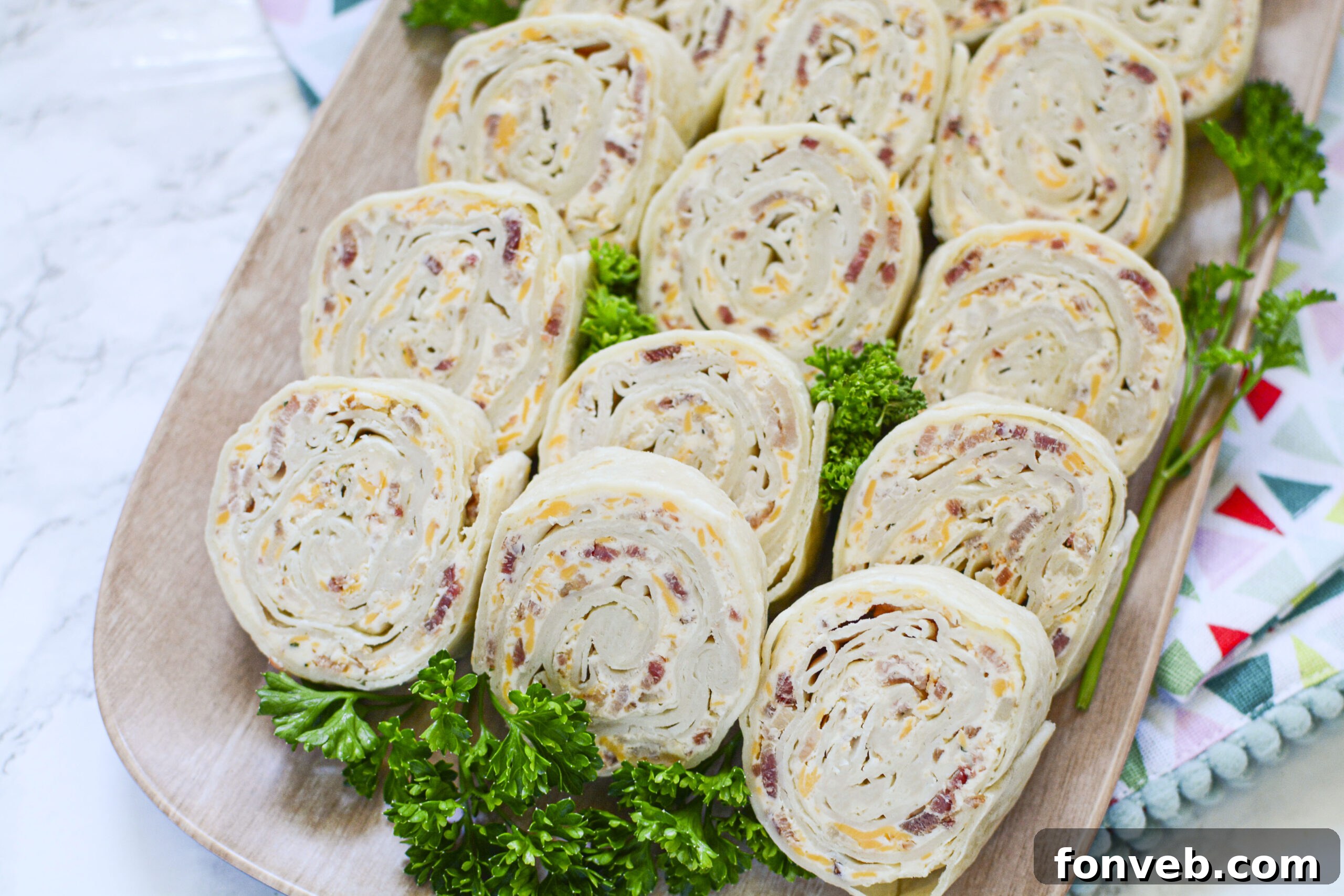 Overhead shot of turkey pinwheels.